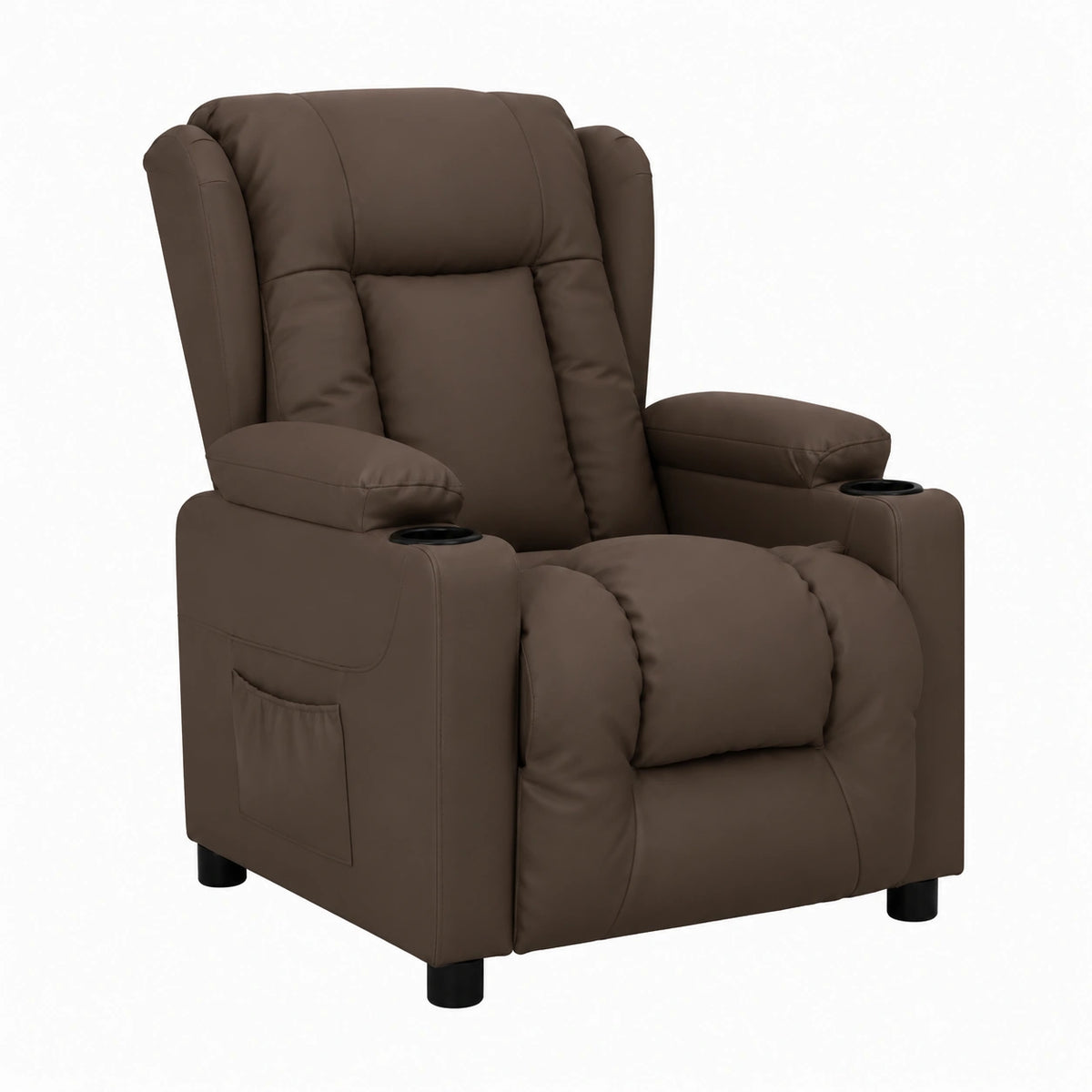 Poltrona in Similpelle Marrone con Schienale Reclinabile a 3 Posizioni, Struttura Robusta e Imbottitura Confortevole
