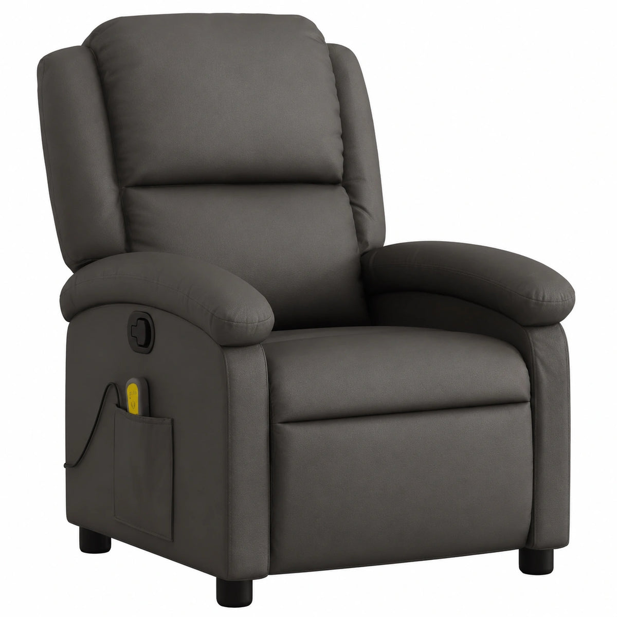 Poltrona relax reclinabile manuale in pelle autentica con massaggio, tasca laterale, marrone scuro