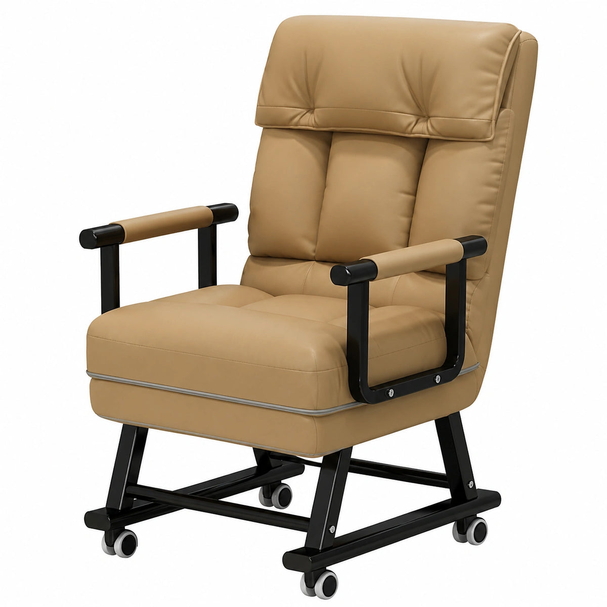 Sedia Reclinabile in Pelle Ecologica, Divano Letto Singolo, Struttura in Acciaio, 55 cm, Colore Caffè, Ergonomia per Casa e Ufficio