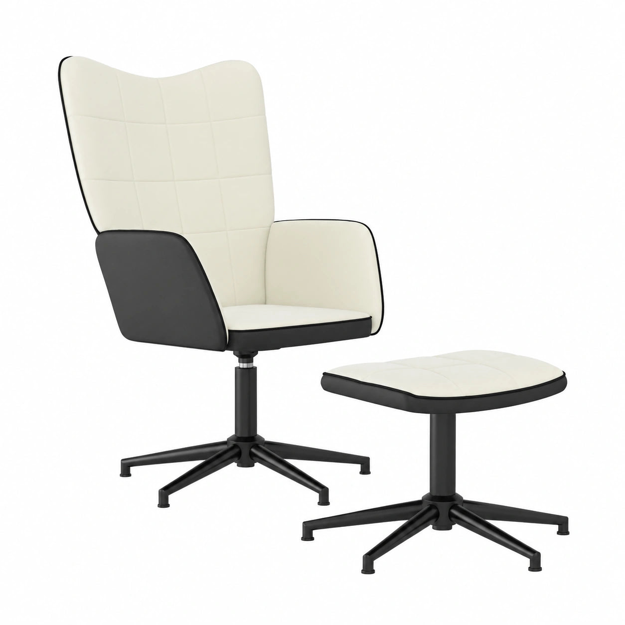 Sedia Relax Ergonomica in Velluto Crema con Poggiapiedi e Rotazione a 360°