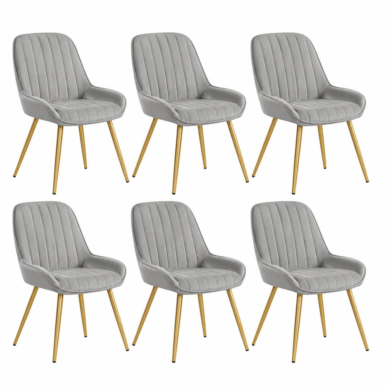Set di 6 Sedie Poltroncina in Velluto con Gambe Dorate per Sala da Pranzo