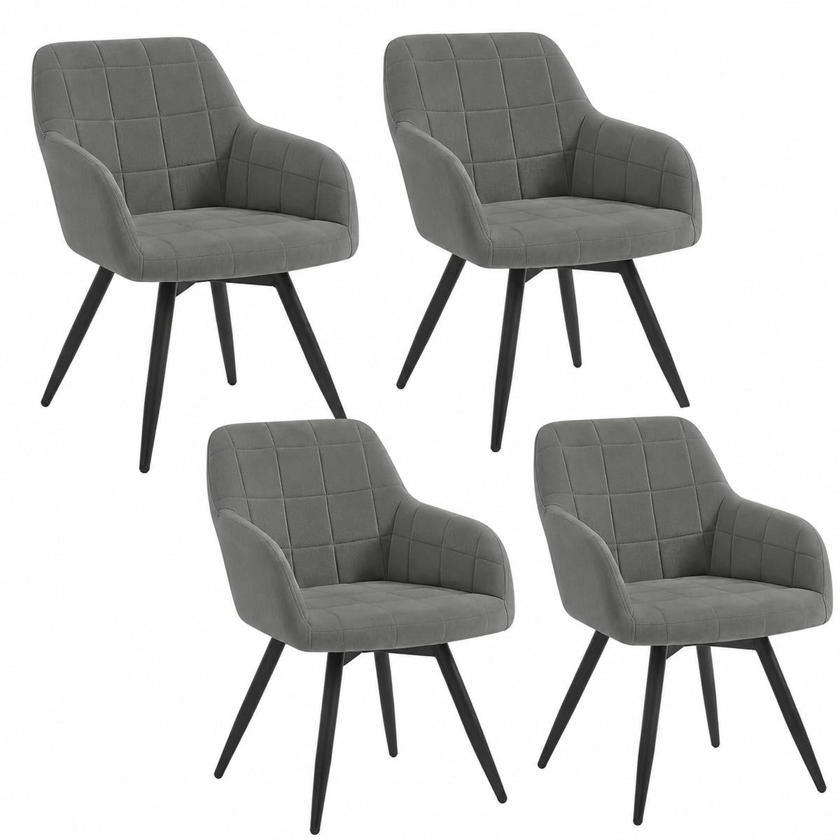 WOLTU Set 4 Sedie Girevoli in Velluto, Ergonomiche con Gambe Metalliche, Ideali per Cucina, Soggiorno, Ufficio, Camera da Letto, Balcone, Colore Grigio Scuro