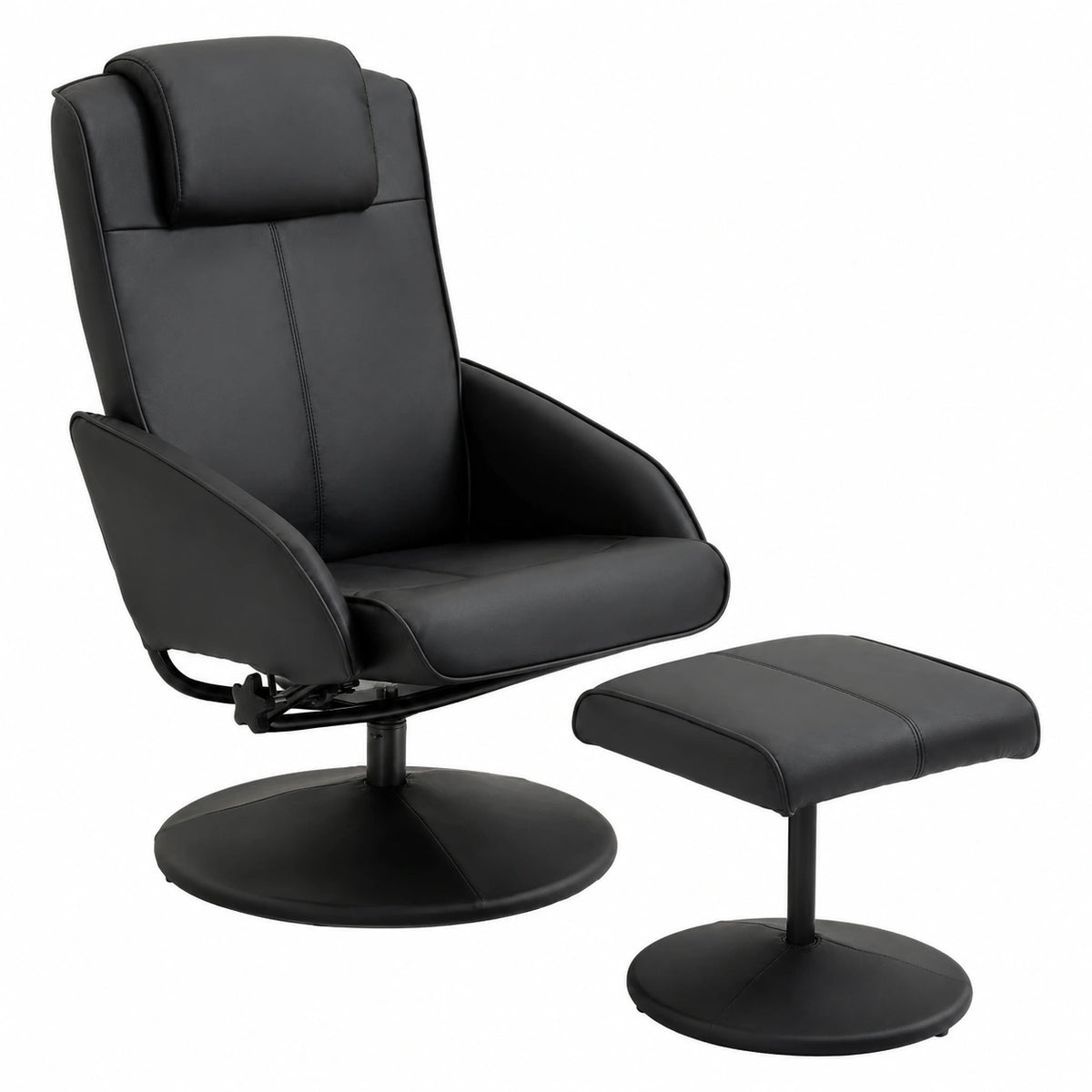 Poltrona Relax HOMCOM Reclinabile in Similpelle con Pouf, 71x78x101cm, Nero
