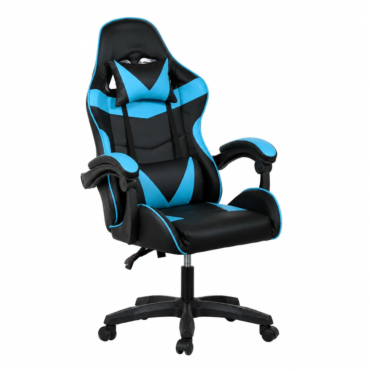 Sedia da Gaming Ergonomica Reclinabile in Similpelle con Cuscini e Poggiatesta, Colore Azzurro