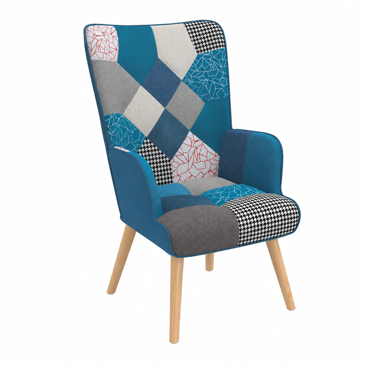 Sedia Nordica IVAR in Tessuto Patchwork e Velluto Blu