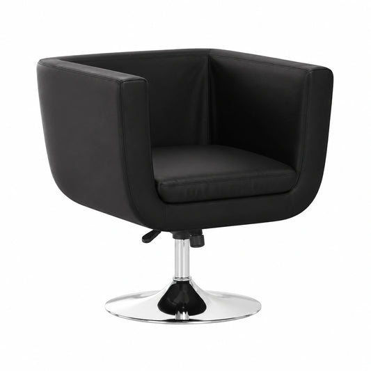 Set 2 Sedie da Bar Girevoli in Ecopelle Nera, Regolabili con Base in Acciaio Cromato, Seduta Imbottita 63x56 cm, Altezza 43-55 cm per Soggiorno