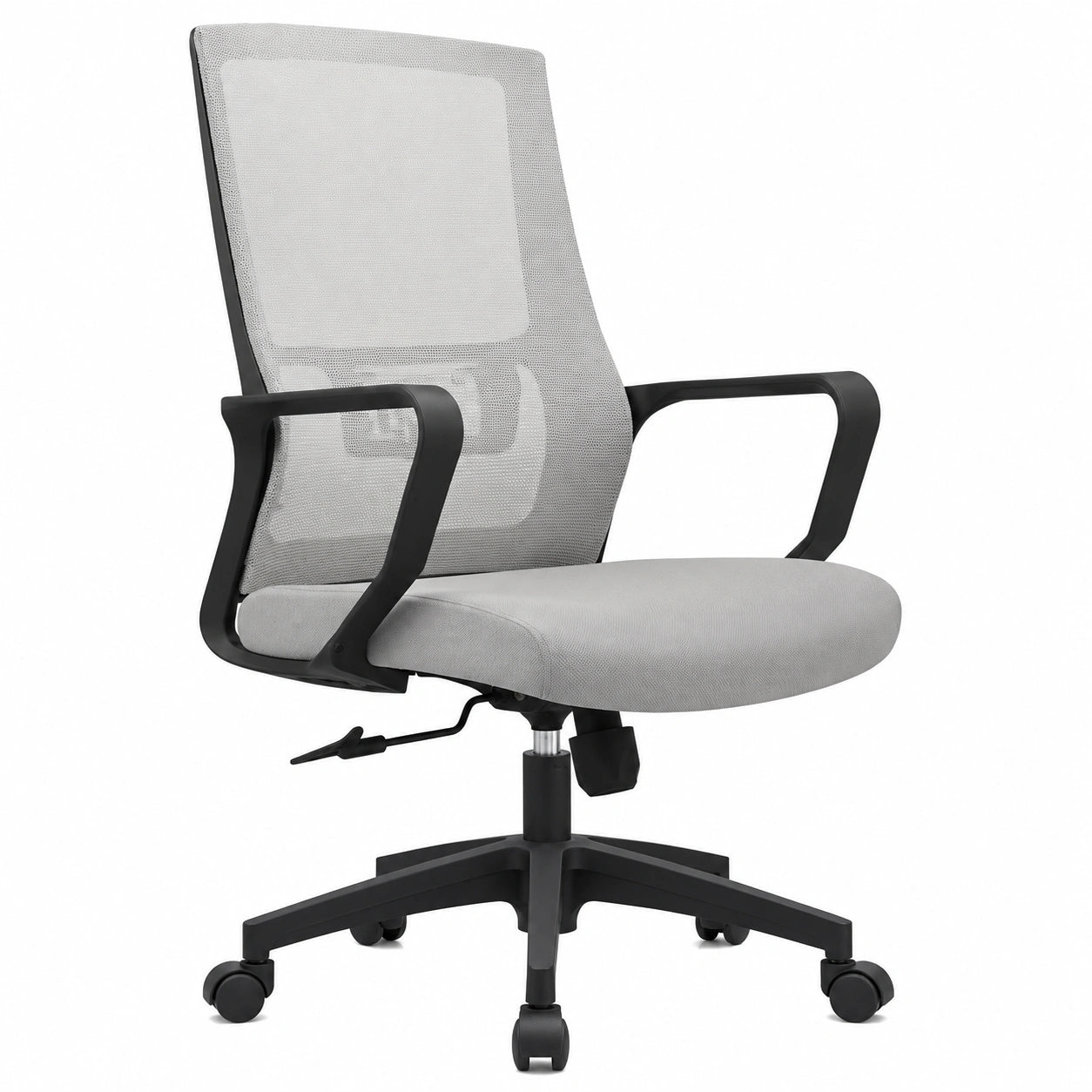 Sedia Ergonomica Girevole per Ufficio con Supporto Lombare, Regolabile in Altezza, Base Robusta Nera, Schienale Traspirante Grigio