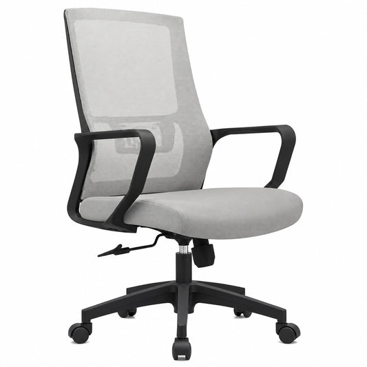 Sedia Ergonomica Girevole per Ufficio con Supporto Lombare, Regolabile in Altezza, Base Robusta Nera, Schienale Traspirante Grigio