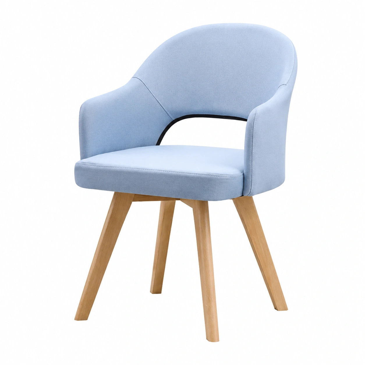 Sedia girevole blu imbottita con gambe in legno massello, rotazione completa, per sala da pranzo