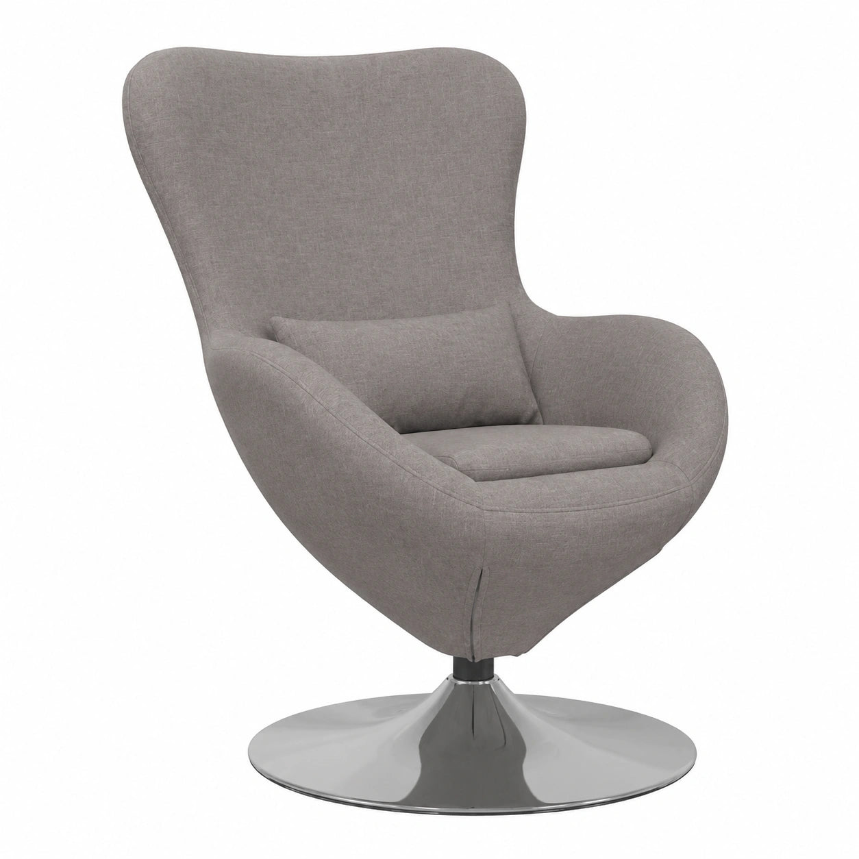 Poltrona Egg color tortora con rotazione a 360°, 63x73x90 cm, sedia imbottita moderna per soggiorno e camera da letto