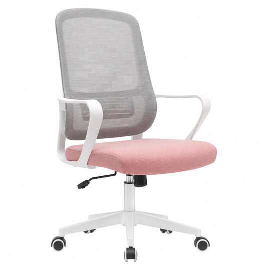 Sedia Ergonomica da Ufficio con Schienale Traspirante e Supporto Lombare, Altezza Regolabile 98-108cm, Ruote Antigraffio, Rosa e Grigio