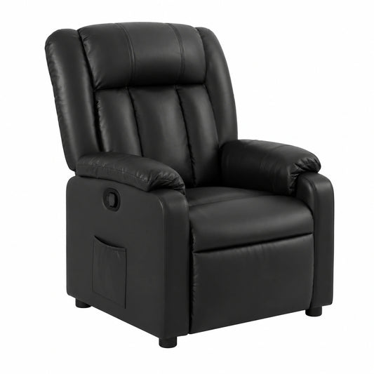Poltrona Relax Elettrica in Pelle Sintetica Nera con Funzione Auto e Imbottitura Confortevole