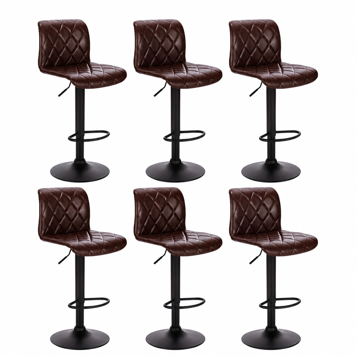 Set 6 Sgabelli da Bar Girevoli in PU con Poggiapiedi, Altezza Regolabile, Marrone Scuro