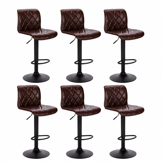 Set 6 Sgabelli da Bar Girevoli in PU con Poggiapiedi, Altezza Regolabile, Marrone Scuro