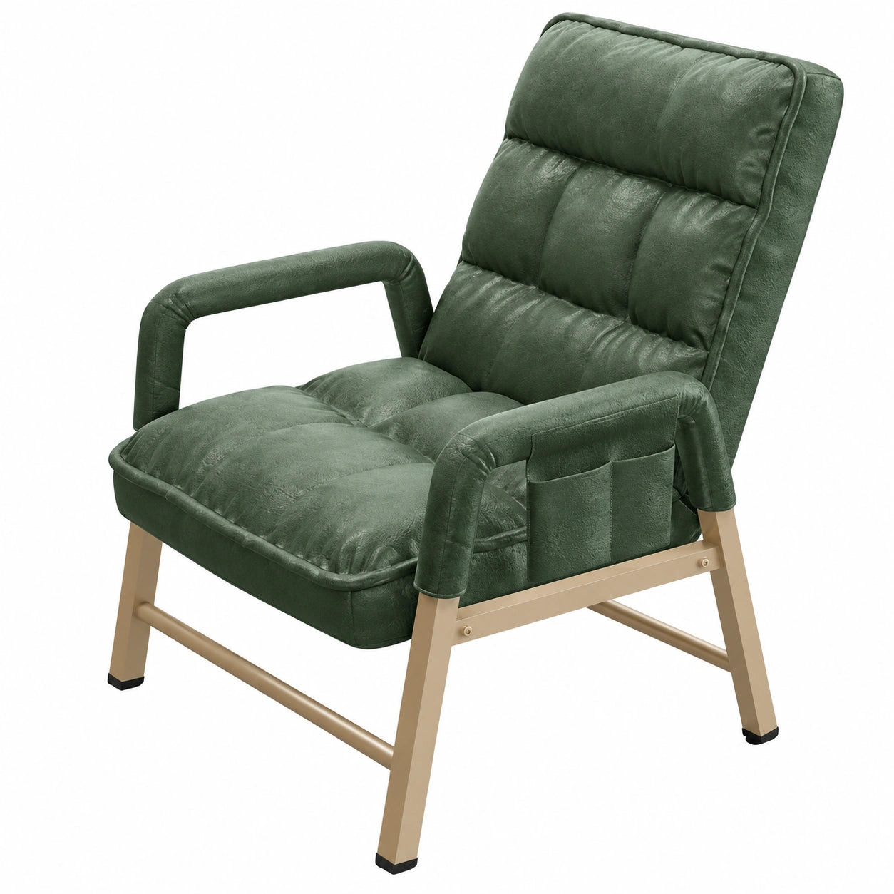 Sedia reclinabile in pelle verde con supporto lombare e struttura robusta