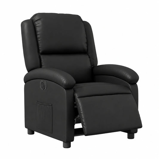 Poltrona Elettrica Reclinabile in Ecopelle Nera con Funzione Automatica e Imbottitura Confortevole