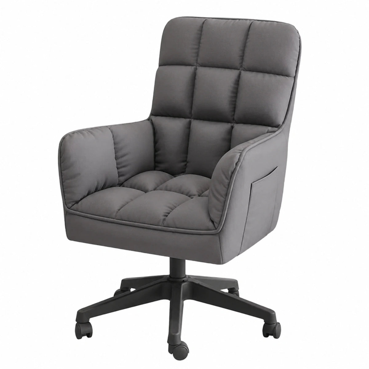 Poltrona ergonomica in tessuto grigio con ruote per ufficio e salotto