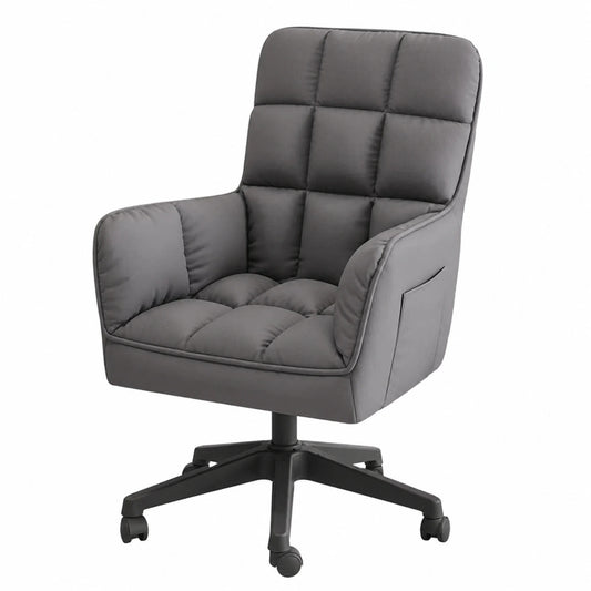Poltrona ergonomica in tessuto grigio con ruote per ufficio e salotto