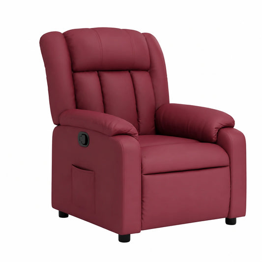 Poltrona reclinabile elettrica in pelle sintetica rossa con funzione automatica e imbottitura confortevole