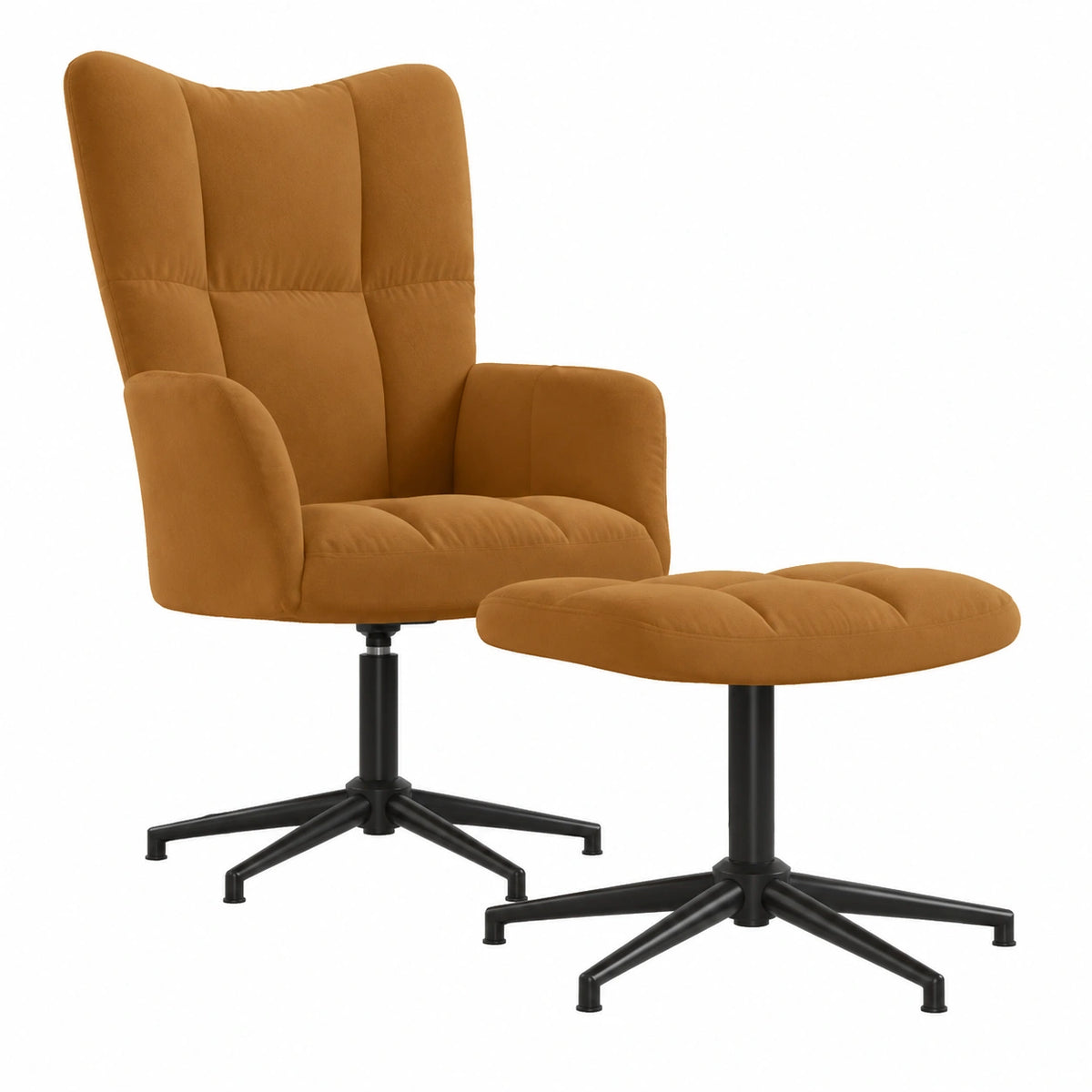 Poltrona Girevole in Velluto Marrone con Poggiapiedi, Design Moderno, Comoda e Imbottita