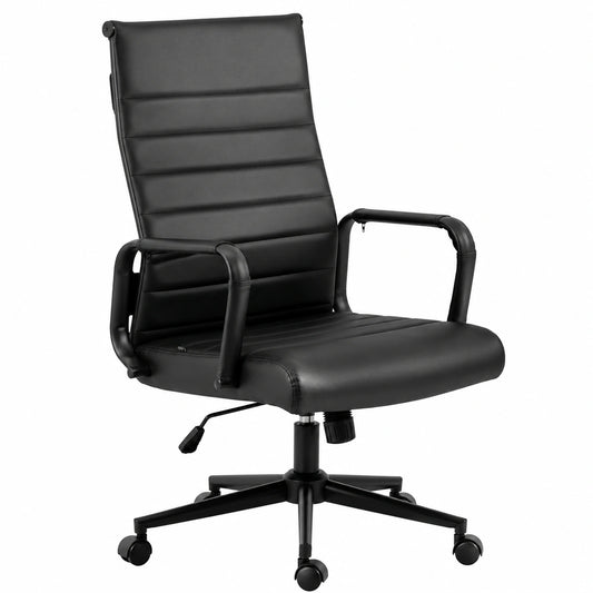 Sedia da Ufficio Ergonomica in Similpelle, Schienale Alto, Regolabile, Nero