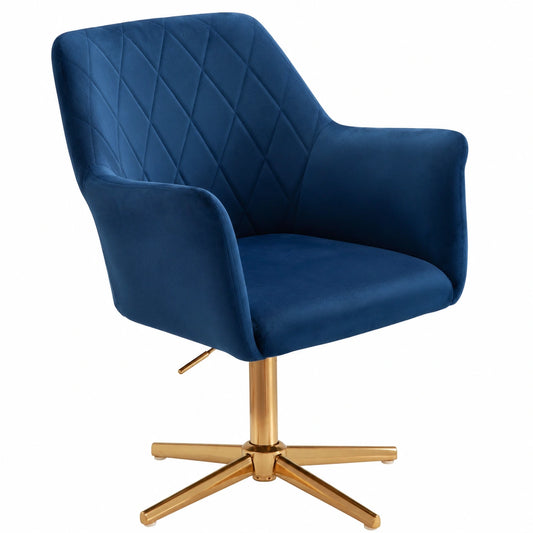 Poltrona Ergonomica in Velluto Blu con Braccioli, 80-97 cm, Sedia Ufficio Design