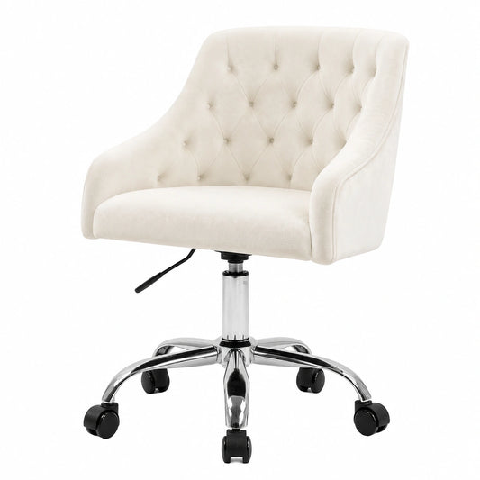 Poltrona da ufficio ergonomica regolabile, rotazione 360°, ruote scorrevoli, gambe in metallo, ideale per smart working o toletta moderna (bianca)