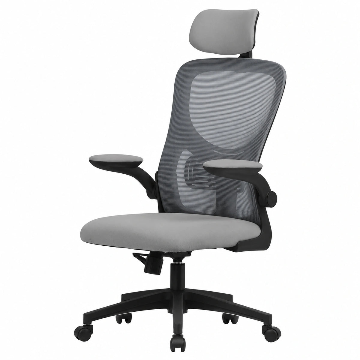 Sedia Ergonomica da Ufficio Grigia con Poggiatesta e Supporto Lombare